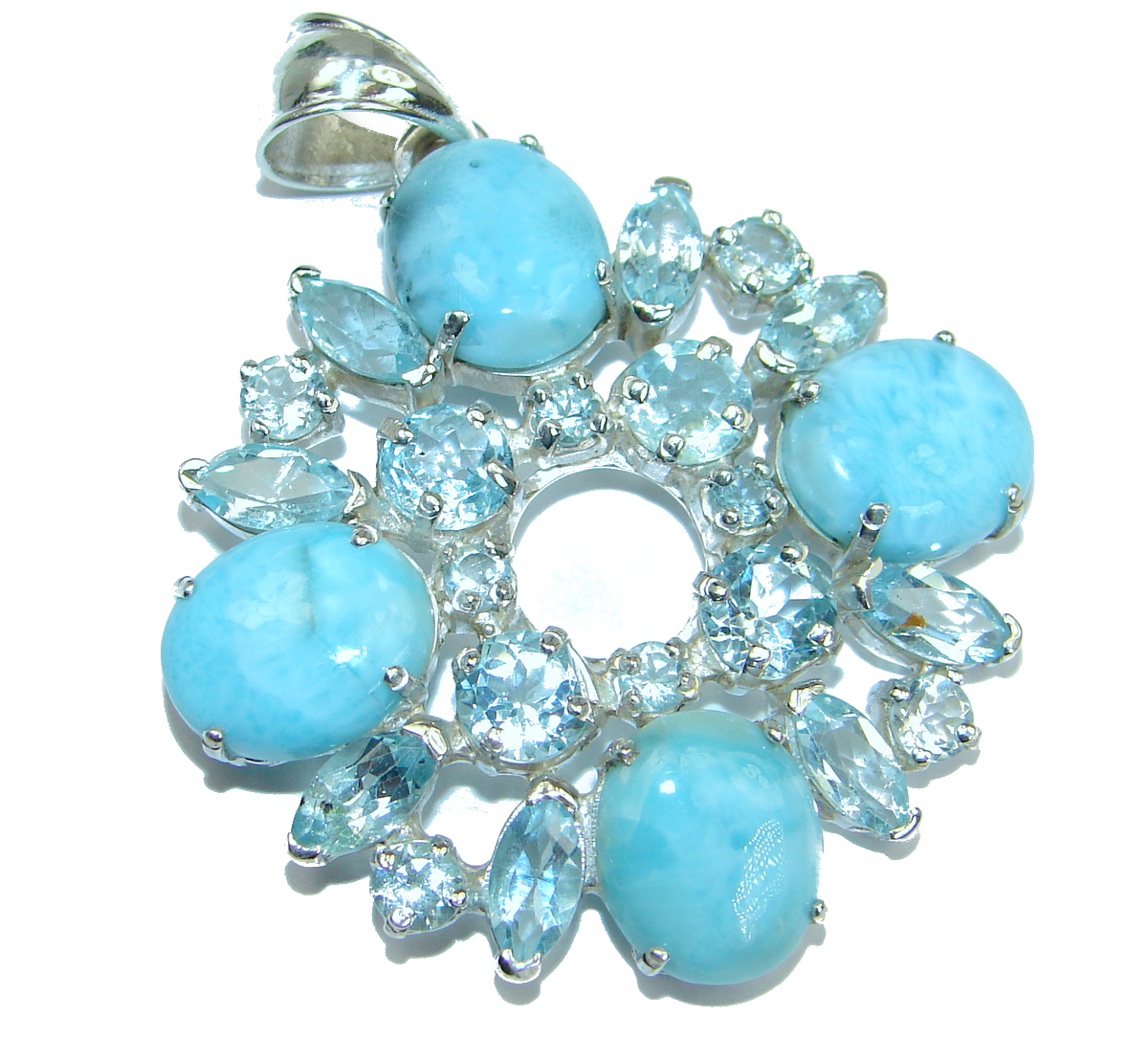 Sky Delight genuine Larimar Swiss Blue Topaz .925 Sterling Silver handmade pendant