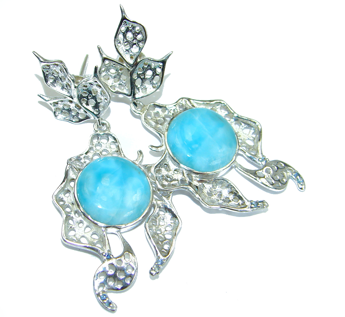 Precious genuine Blue Larimar Kyanite .925 Sterling Silver handmade earrings