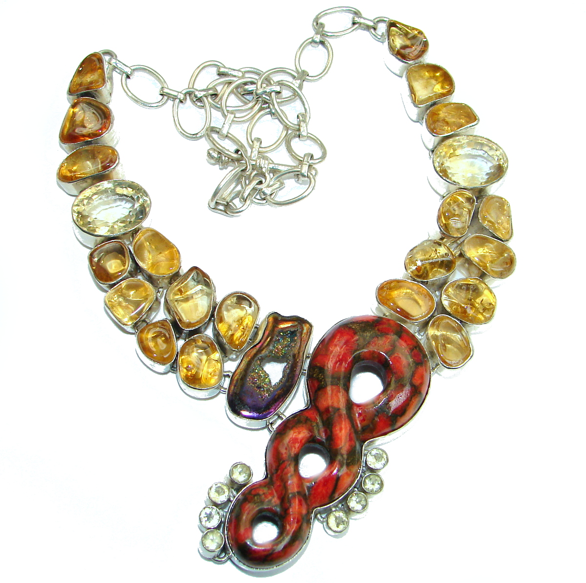 Chic Boho Style Orange Copper Turquoise .925 Sterling Silver handmade necklace