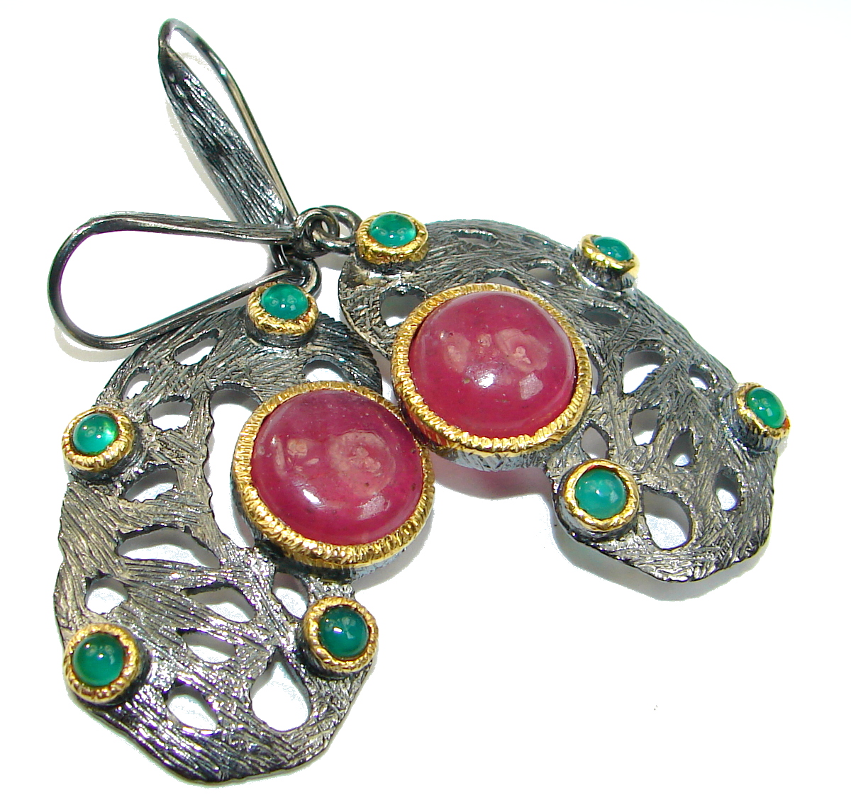 Pure Joy Ruby 14K Gold Rhodium over .925 Sterling Silver handmade earrings