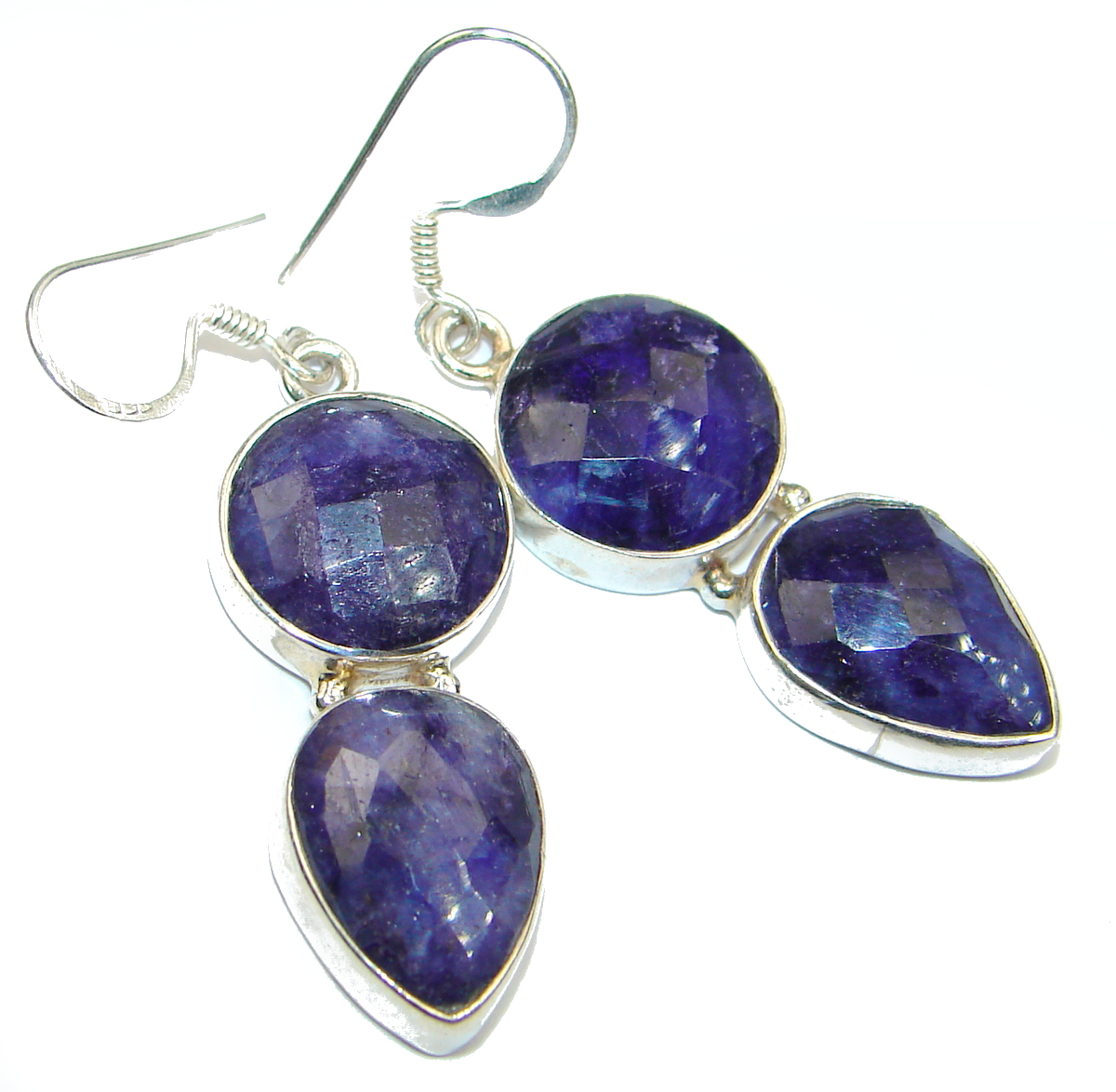 Secret Beauty Sapphire .925 Sterling Silver hook earrings