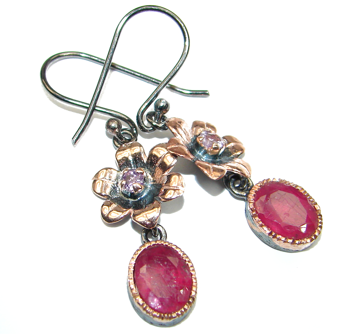 Pure Joy Ruby 14K Gold Rhodium over .925 Sterling Silver handmade earrings