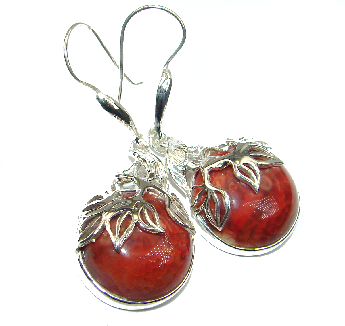 Unique design genuine Mexican Agate .925 Sterling Silver handmade earrings