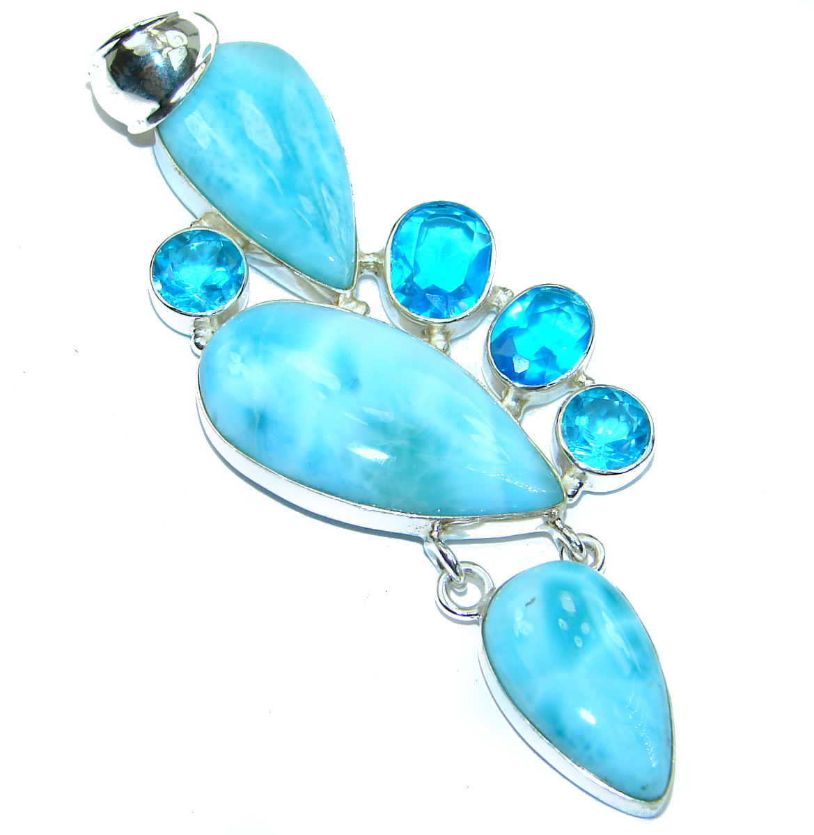 Seduction genuine Larimar .925 Sterling Silver handmade pendant