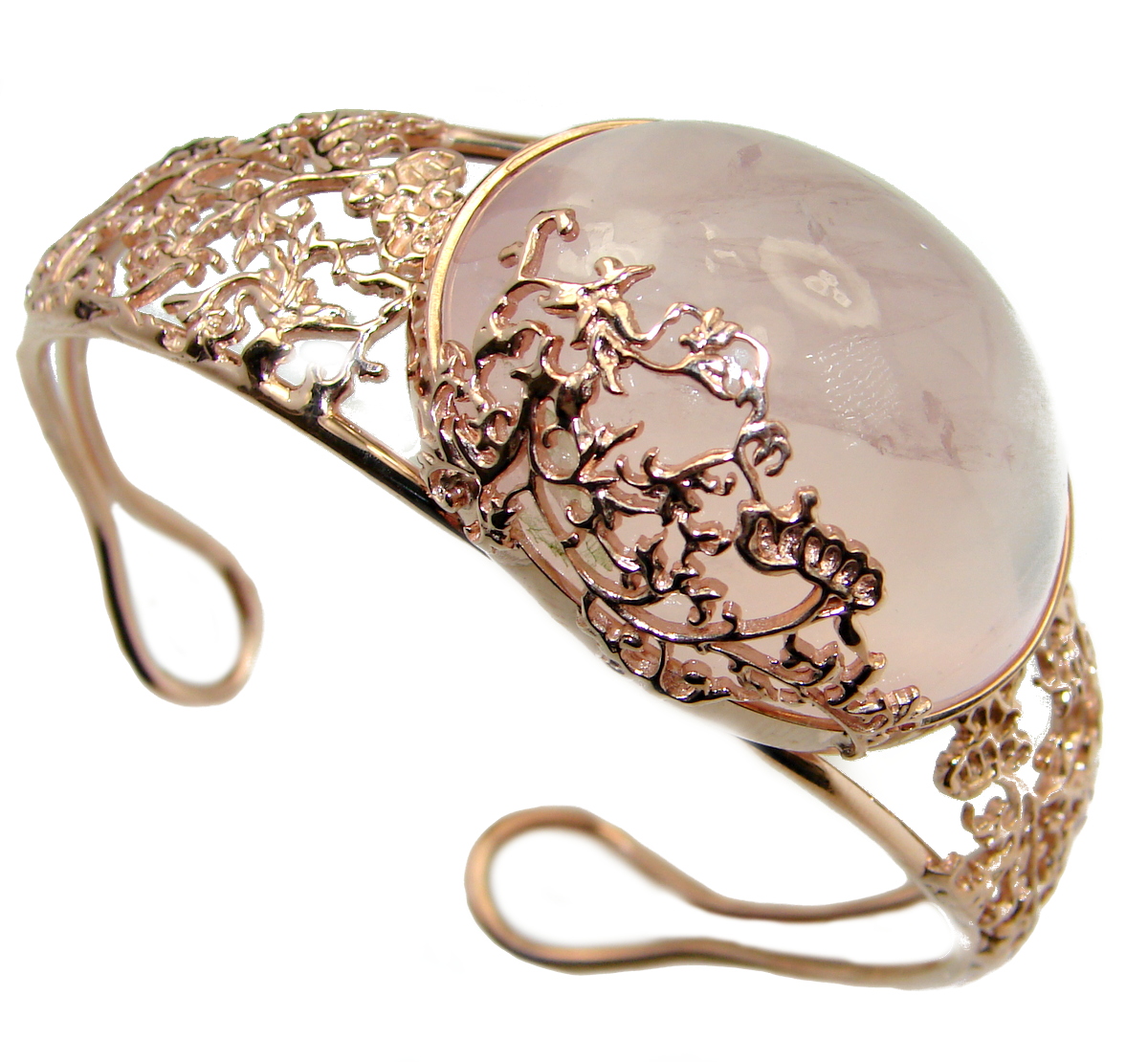 Incredible Genuine Rose Quartz 18K Rose Gold over .925 Sterling Silver Bracelet / Cuff
