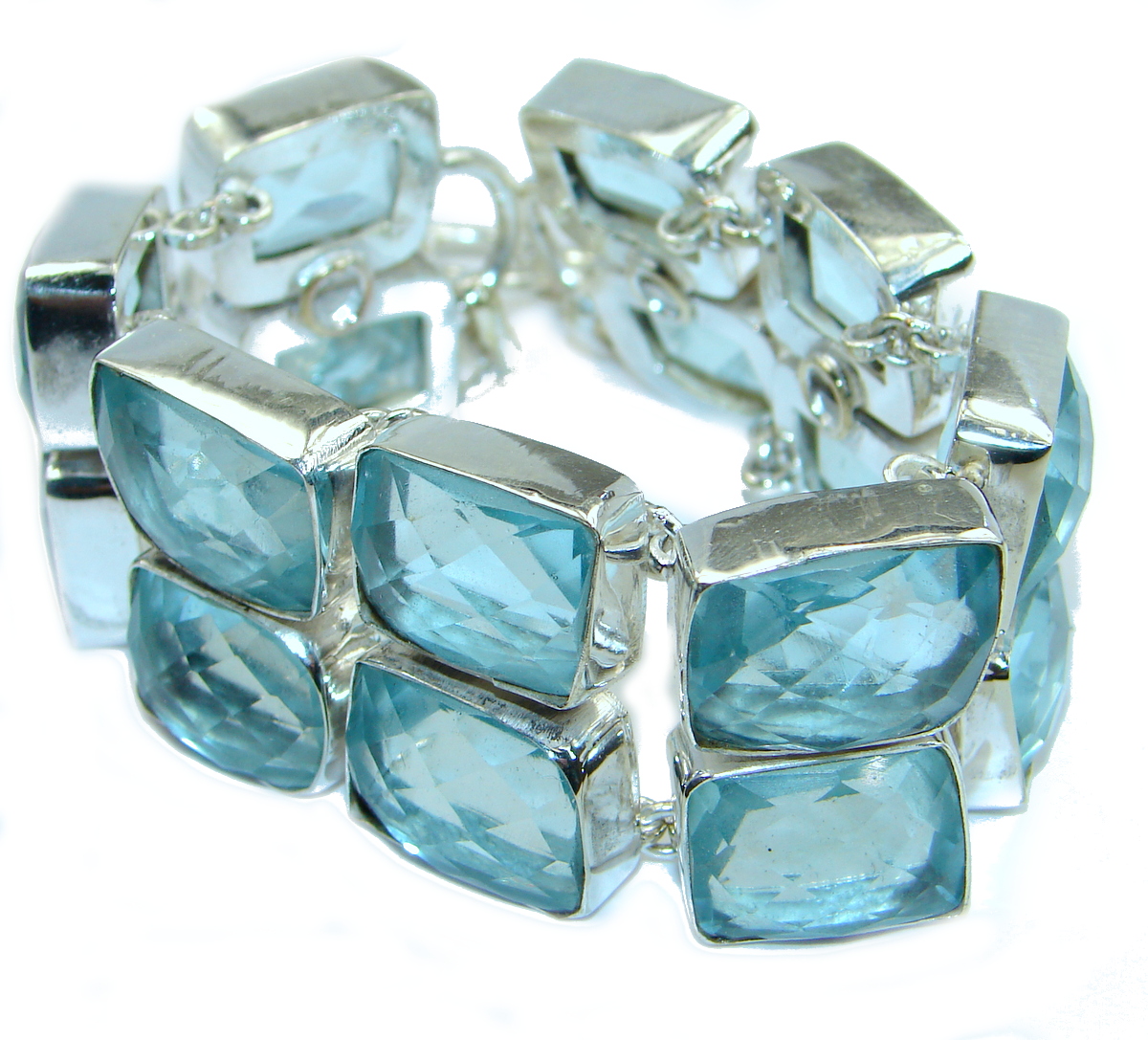 Huge Chic Magic Aqua Quartz .925 Sterling Silver handmade Bracelet