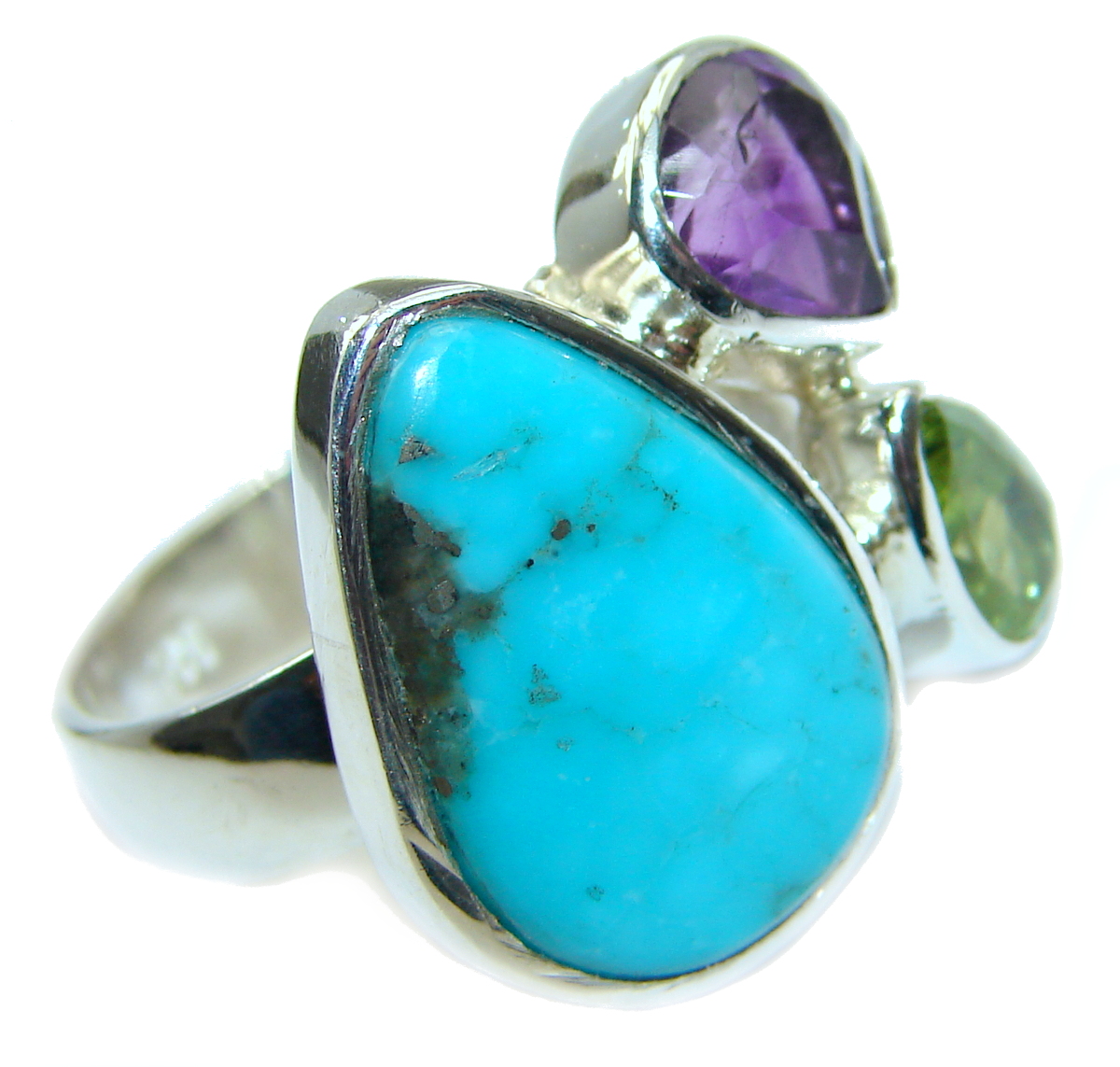 Sleeping Beauty Turquoise .925 Sterling Silver handcrafted Ring size 7 adjustable