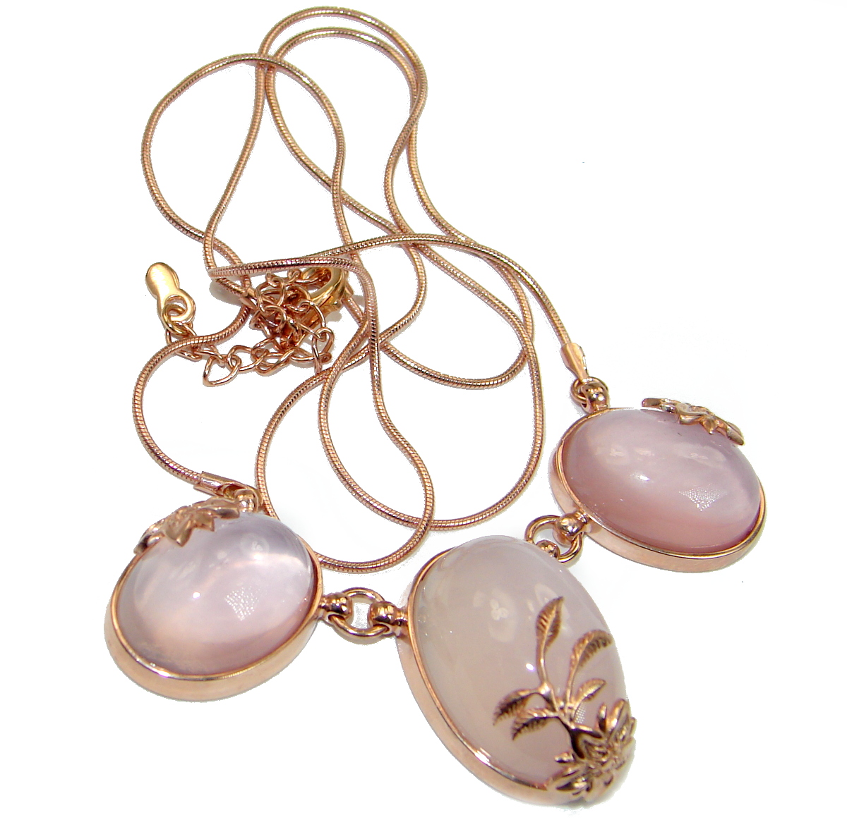 Fine Art Genuine Rose Quartz 18K Gold over .925 Sterling Silver handmade necklace