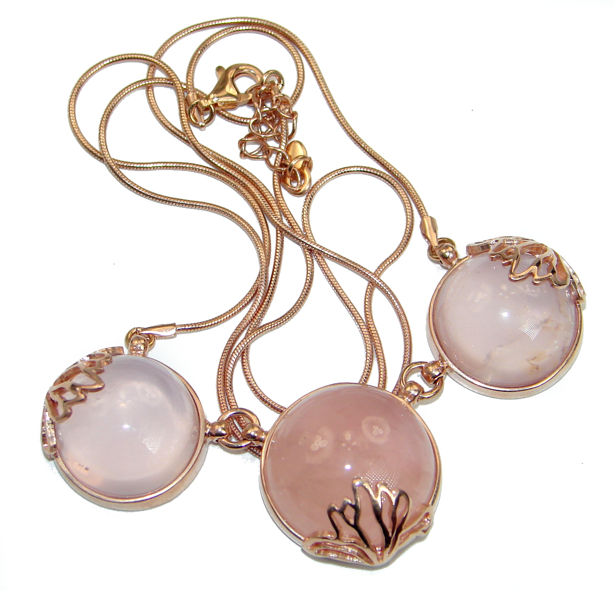 Fine Art Genuine Rose Quartz 18K Gold over .925 Sterling Silver handmade necklace