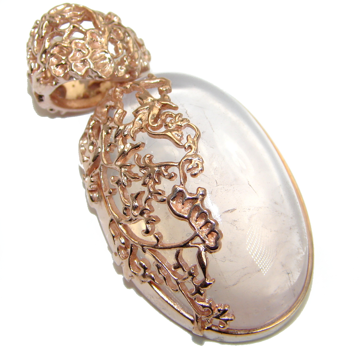 Timeless Beauty Rose Quartz 83ct Rose Gold over .925 Sterling Silver handcrafted Pendant