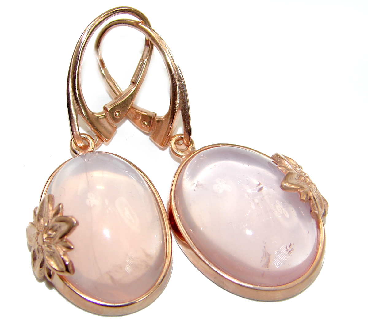 Enchanted Beauty genuine Rose Quartz 18K Gold over .925 Sterling Silver handmade earrings