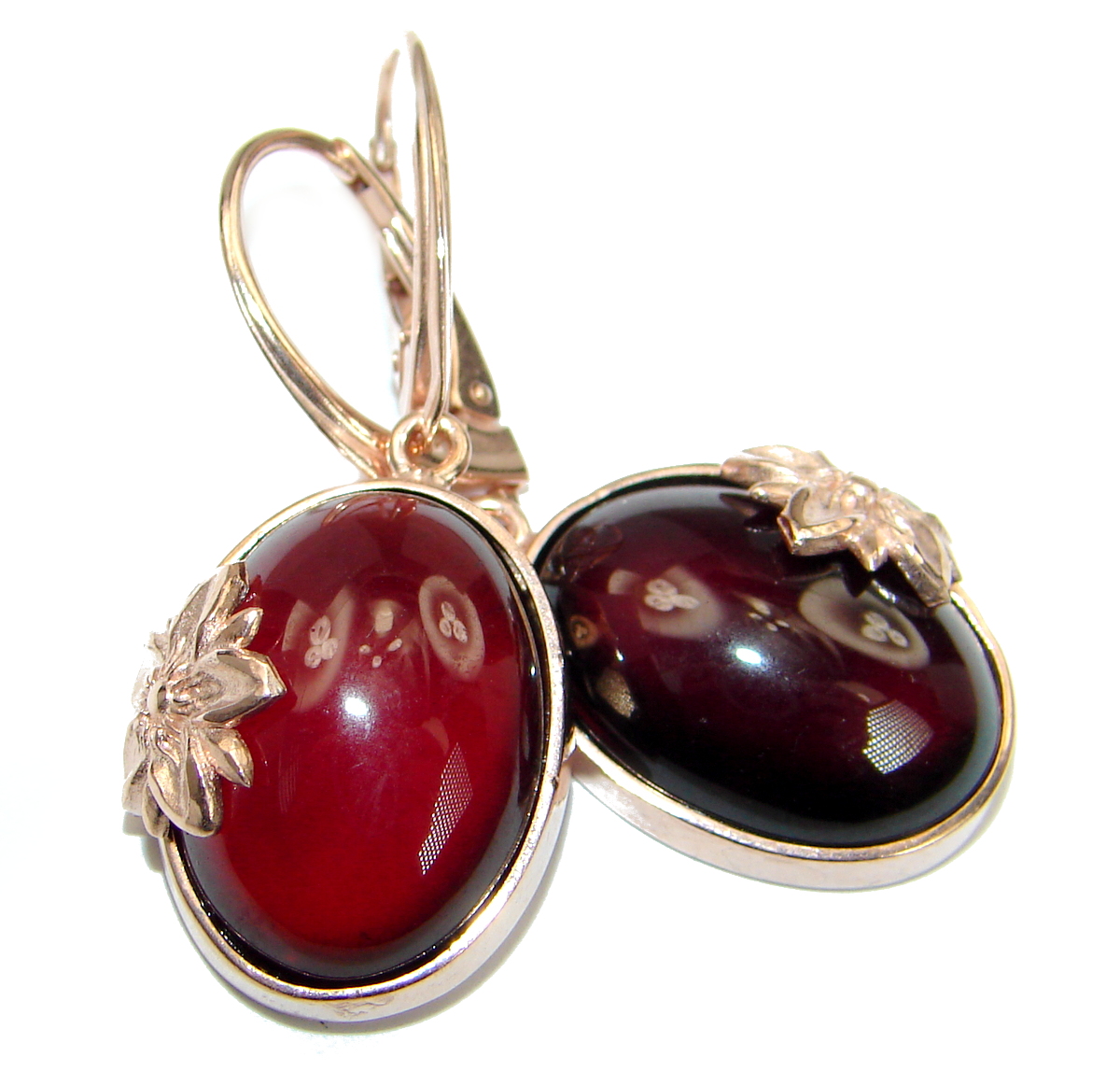 Authentic 45CT genuine Garnet 18k Gold over .925 Sterling Silver handmade earrings