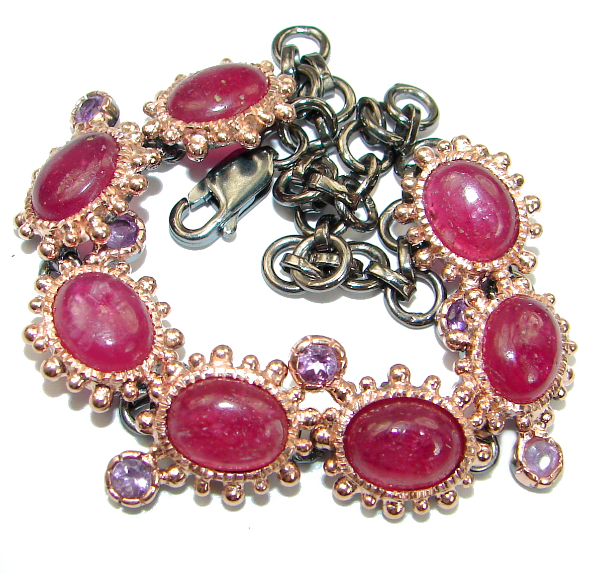 Flawless Red Ruby 14K Gold over .925 Sterling Silver handcrafted Bracelet