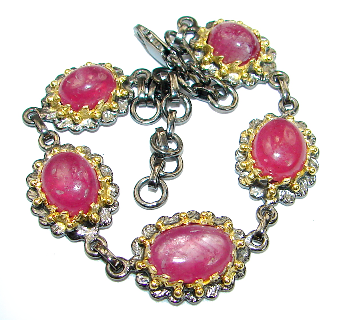 Authentic Red Ruby 14K Gold over .925 Sterling Silver handcrafted Bracelet