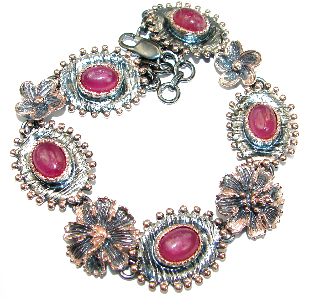 Authentic Red Ruby 14K Rose Gold over .925 Sterling Silver handcrafted Bracelet