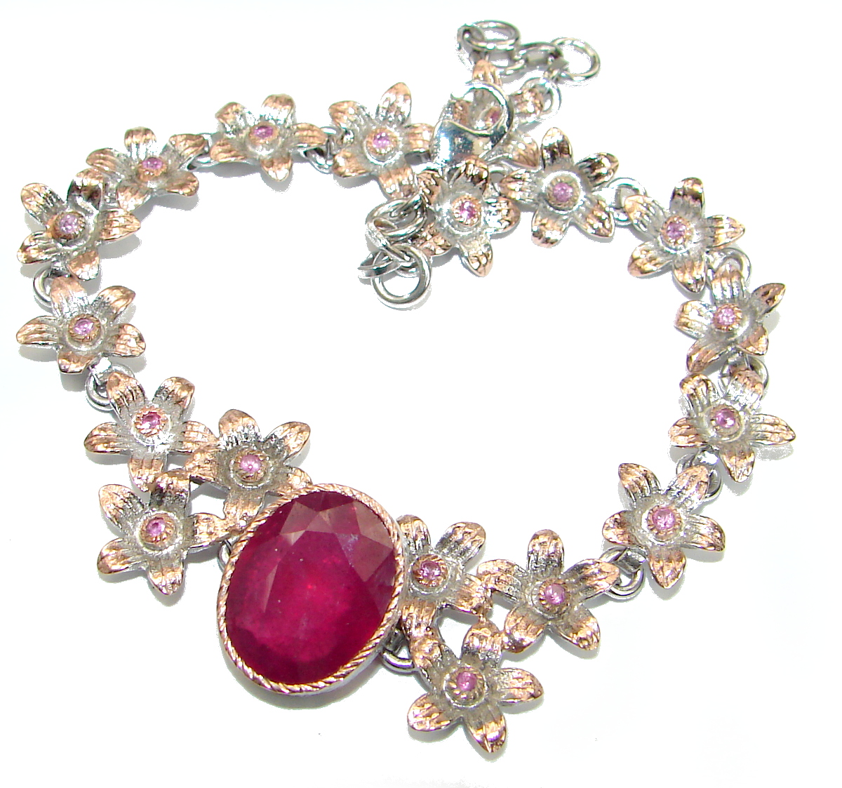 Red Ruby 14K Rose Gold over .925 Sterling Silver handcrafted Bracelet