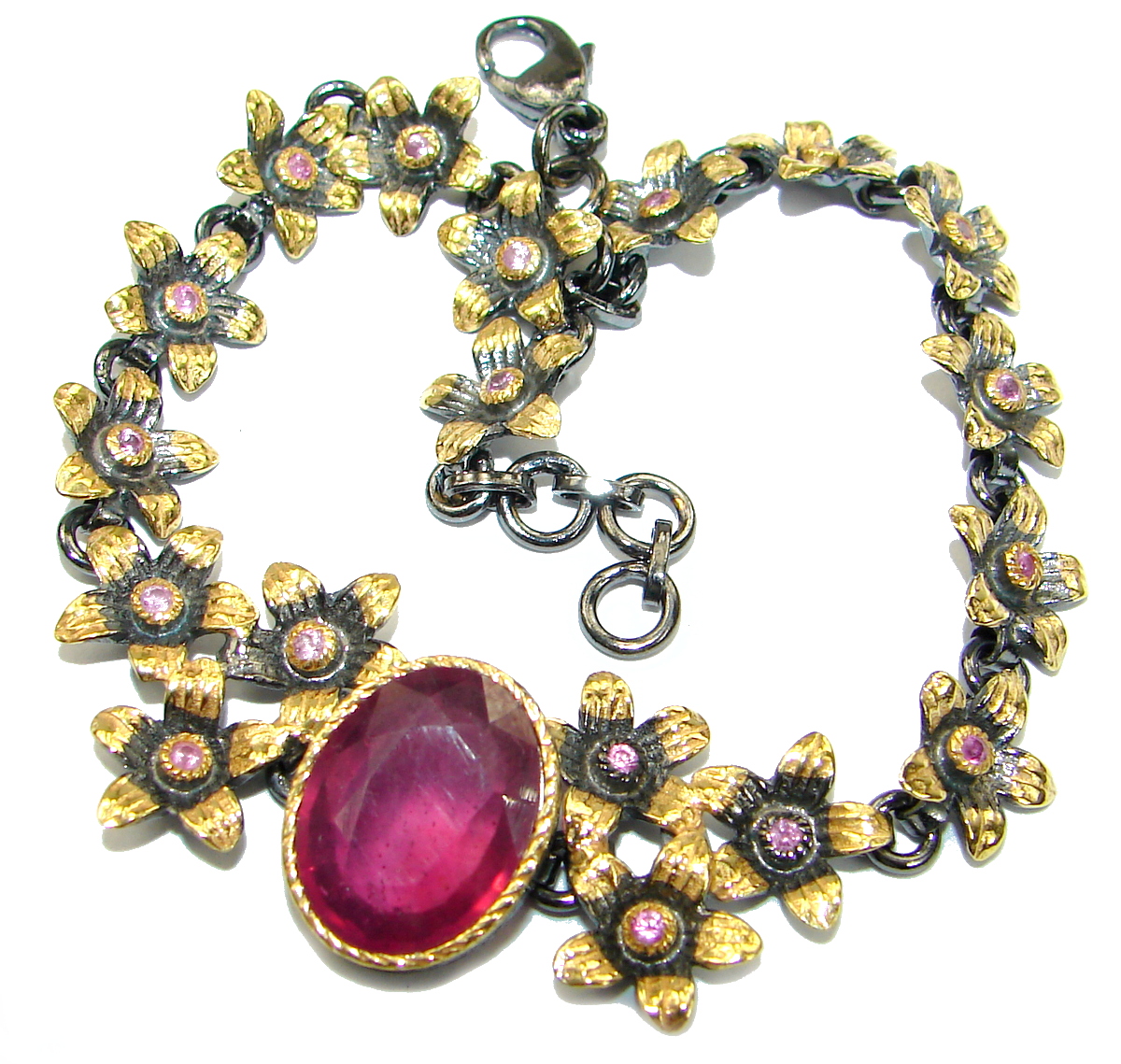 Red Ruby 14K Rose Gold over .925 Sterling Silver handcrafted Bracelet