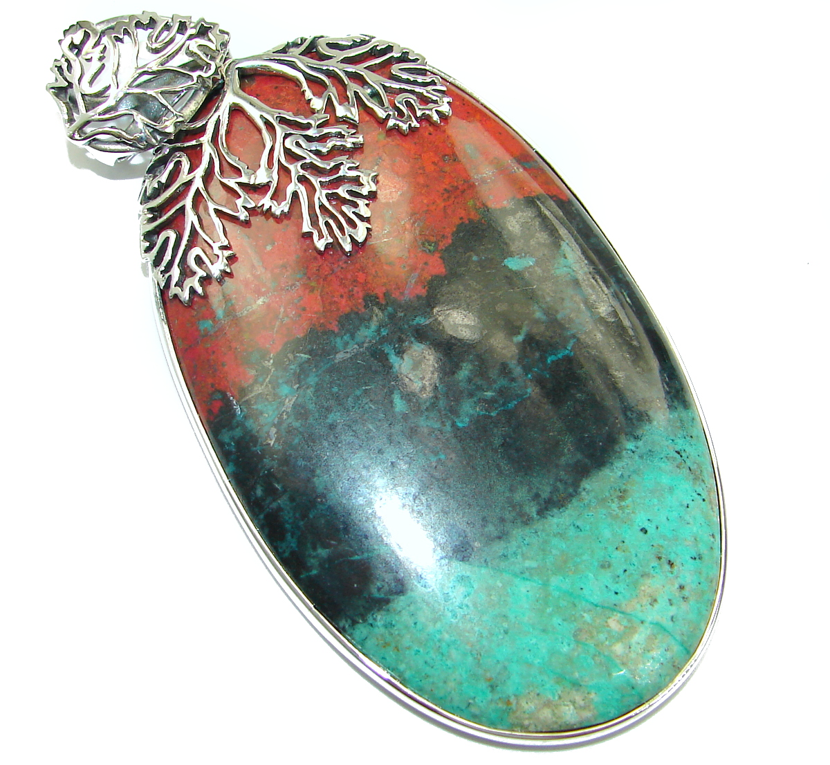 Huge Unique Natural Sonora Jasper .925 Sterling Silver handmade Pendant