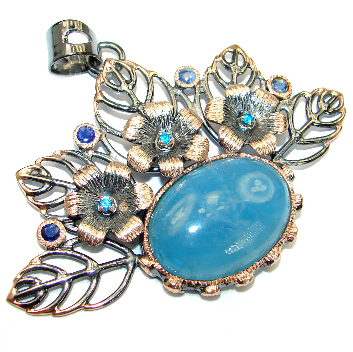 Genuine Aquamarine 14K Gold over .925 Sterling Silver handmade Pendant
