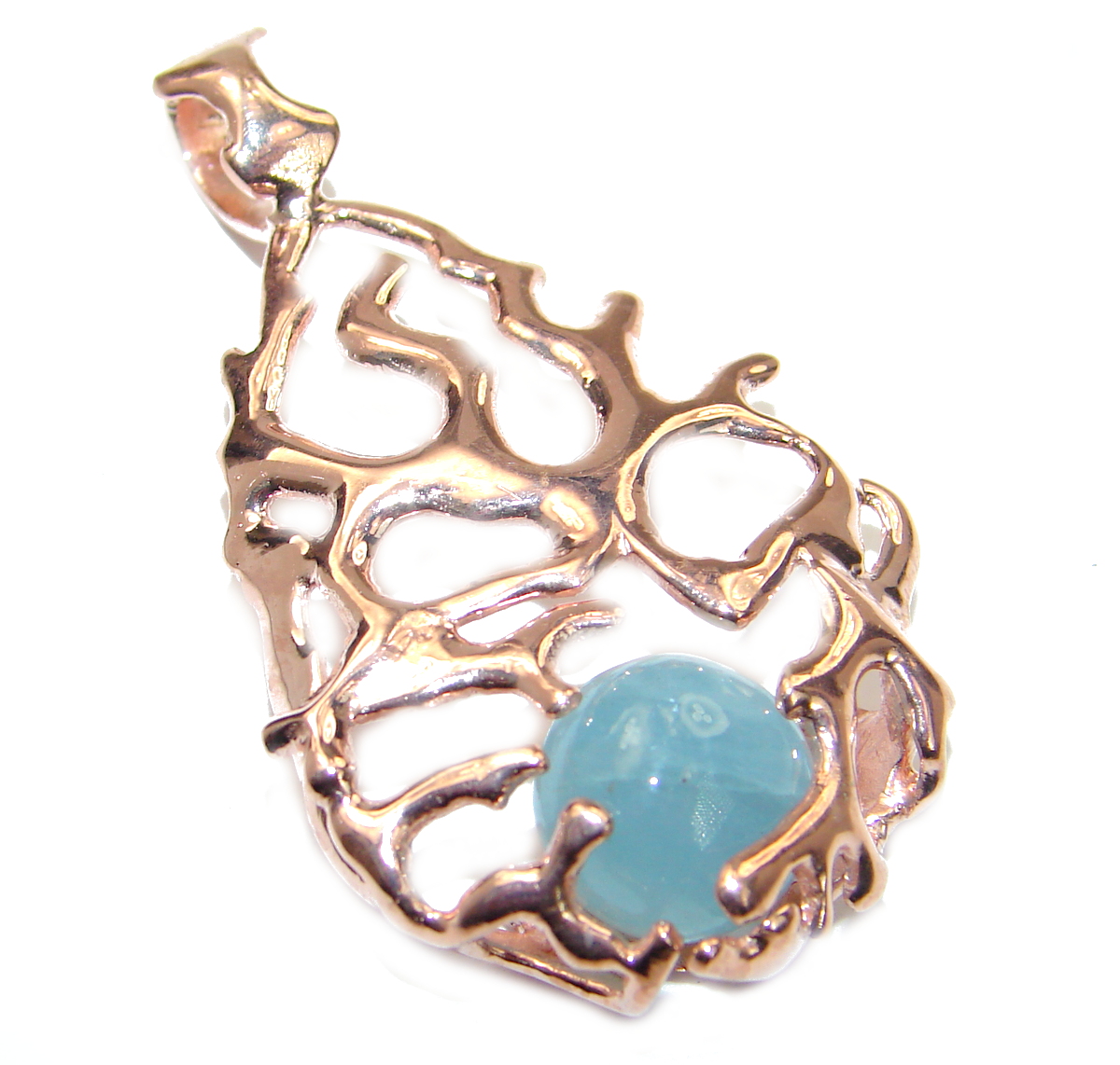 Genuine Aquamarine 14K Gold over .925 Sterling Silver handmade Pendant