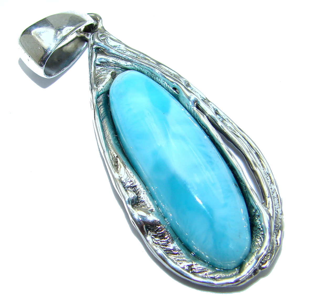 Blue Seduction genuine Larimar .925 Sterling Silver handmade pendant