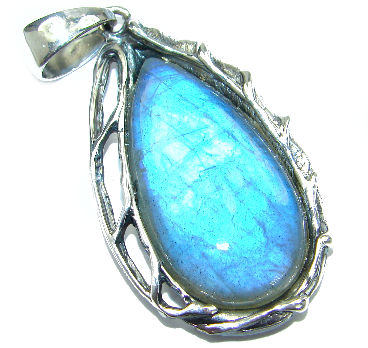 Enchanted Power genuine Fire Labradorite .925 Sterling Silver handmade Pendant