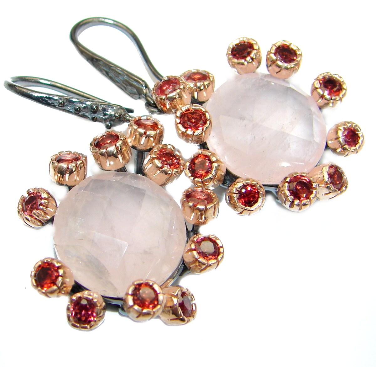 Luxury Rose Quartz 18K Rose Gold over .925 Sterling Silver handmade earrings