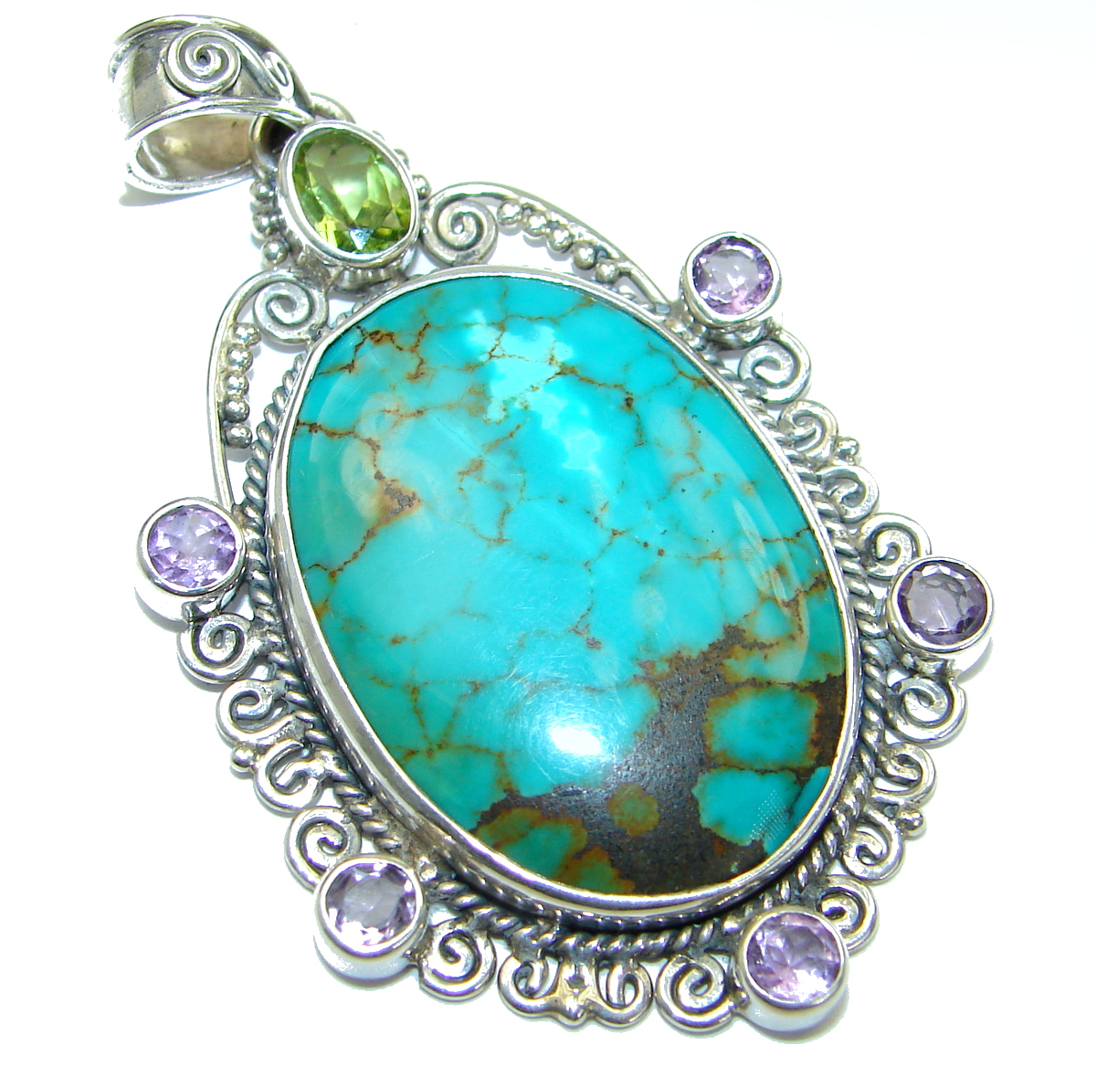Exquisite Turquoise .925 Sterling Silver handmade Pendant
