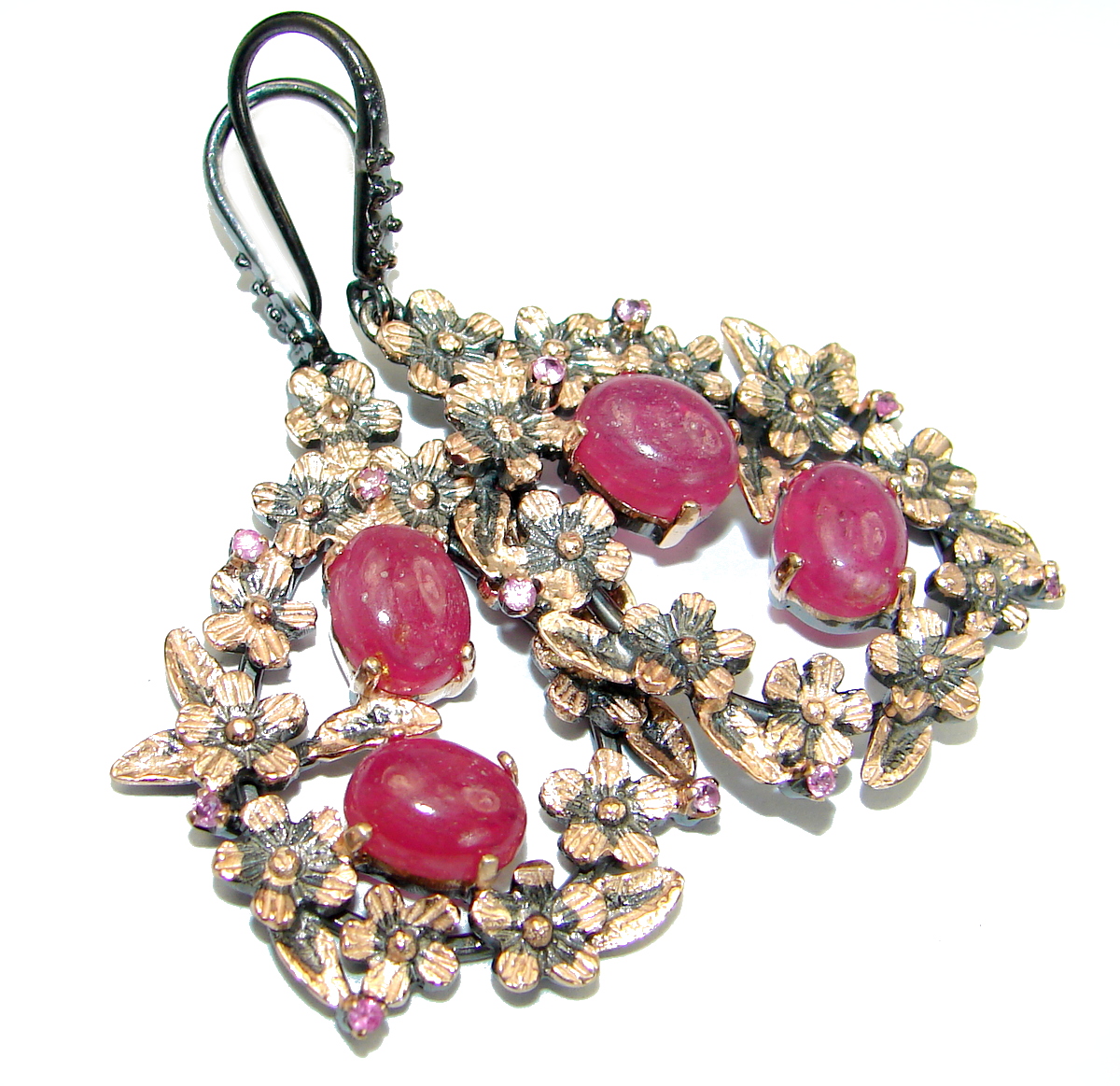 Authentic 45CT genuine Garnet 18k Gold over .925 Sterling Silver handmade earrings