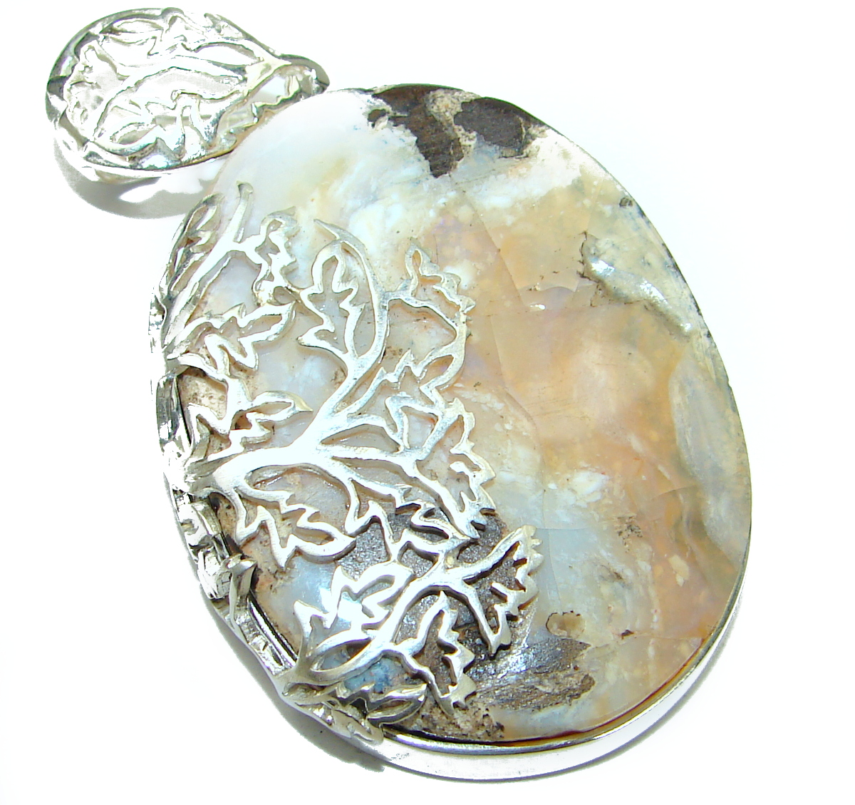 Huge Authentic Australian Boulder Opal .925 Sterling Silver handmade Pendant