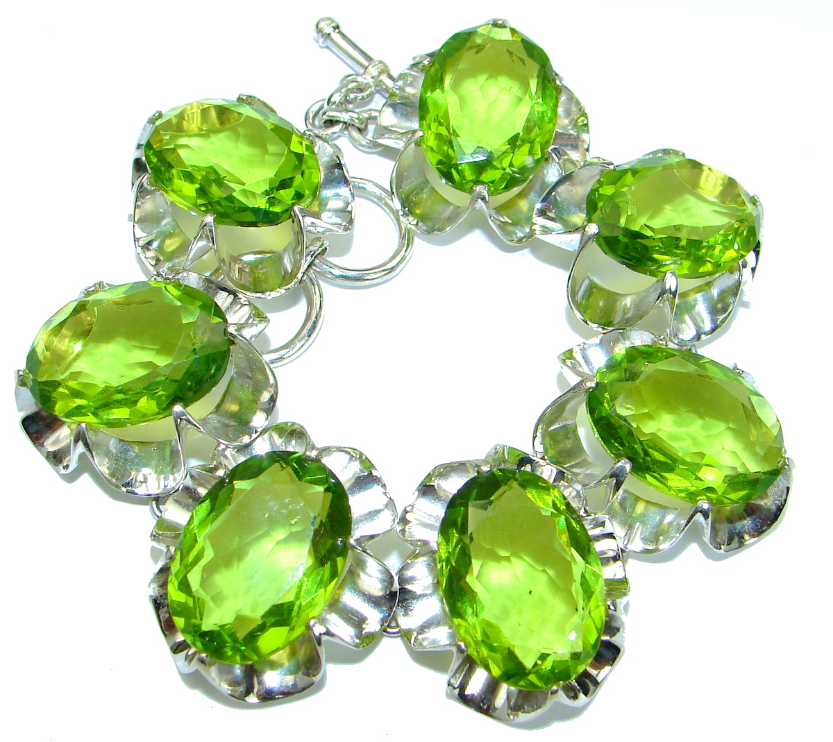 Huge Rich Green Ocean Quartz .925 Sterling Silver handmade Bracelet