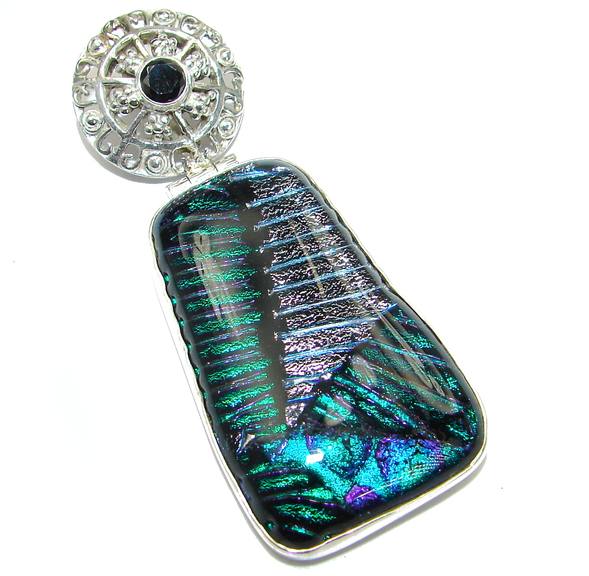 Mexican Dichroic Glass .925 Sterling Silver handmade Pendant