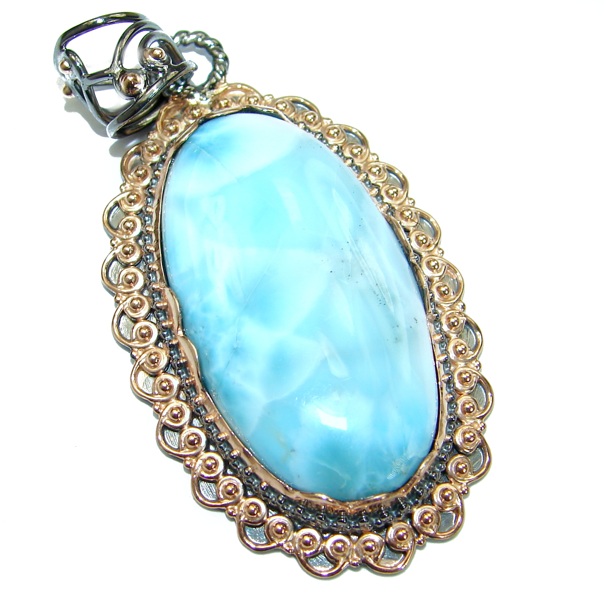 Vintage Design genuine Larimar .925 Sterling Silver handmade pendant