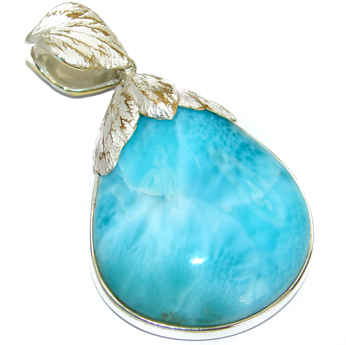 Rustic Design Blue Seduction genuine Larimar .925 Sterling Silver handmade pendant
