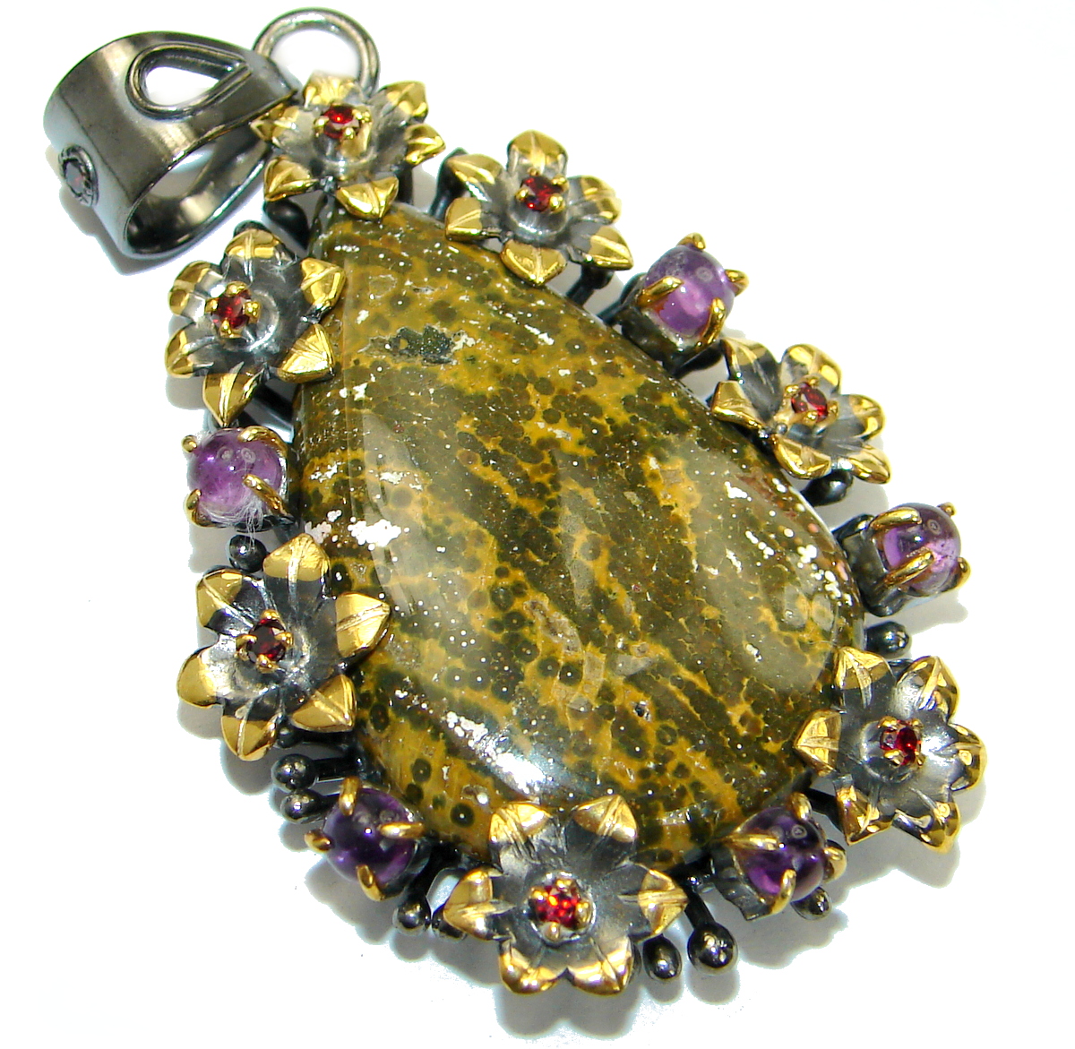 One of the kind Natural Ocean Jasper .925 Sterling Silver handmade Pendant