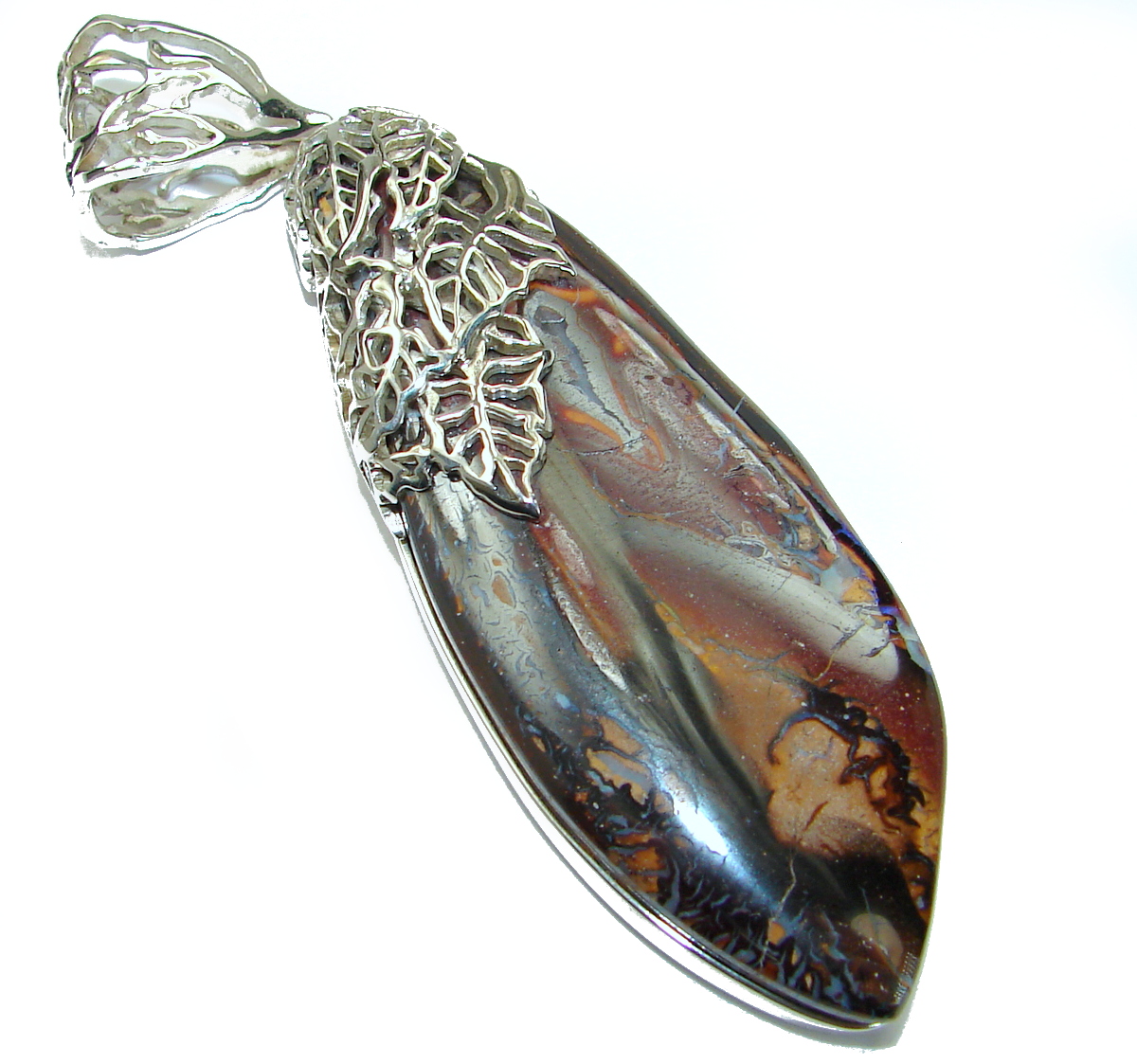 Huge Authentic Australian Boulder Opal .925 Sterling Silver handmade Pendant