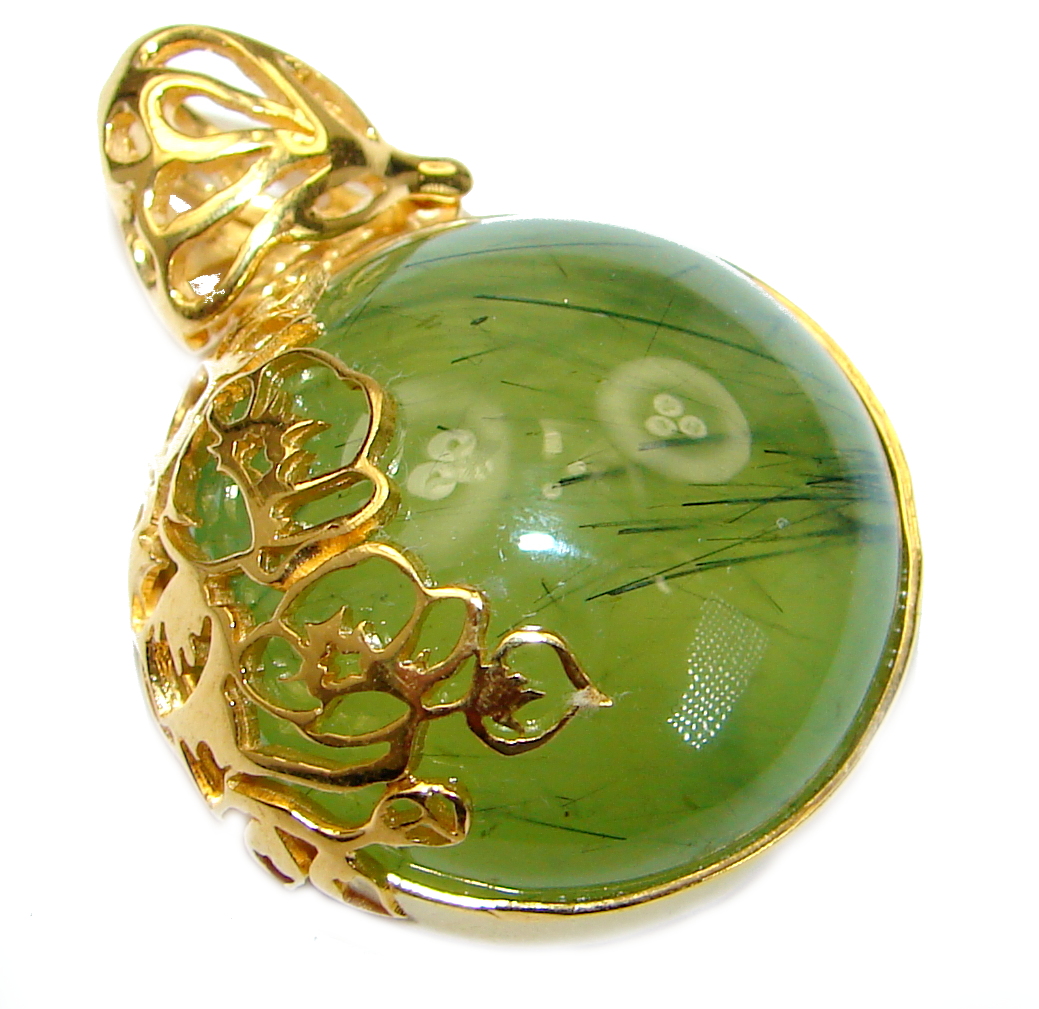 Authentic Moss Prehnite 18K Gold over .925 Sterling Silver handmade pendant