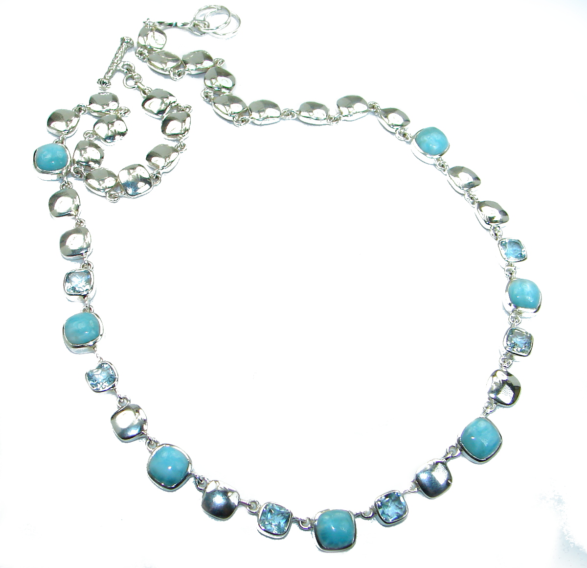 Ocean Inspired genuine Larimar Swiss Blue Topaz .925 Sterling Silver handmade necklace