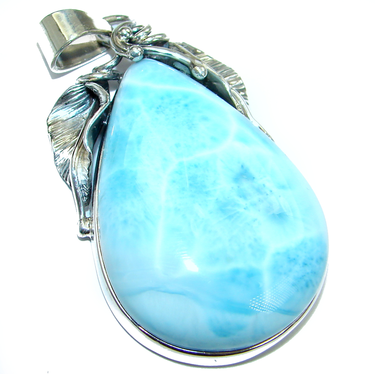 Huge Blue Beauty genuine Larimar .925 Sterling Silver handmade pendant