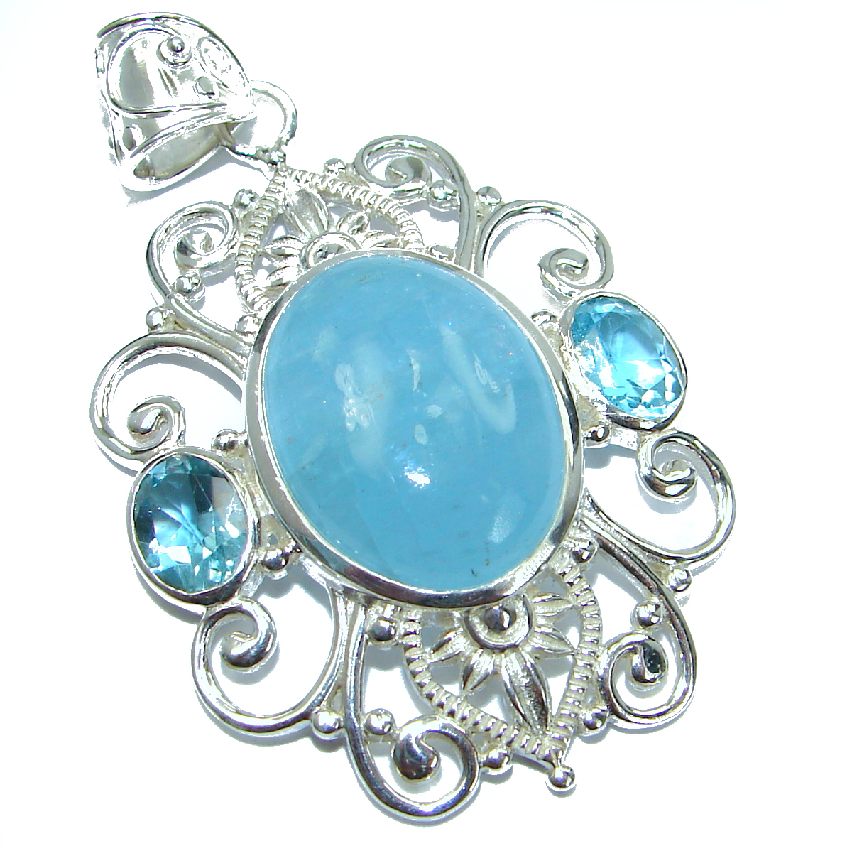 Blue Legacy Genuine 49 ct Aquamarine .925 Sterling Silver handmade Pendant
