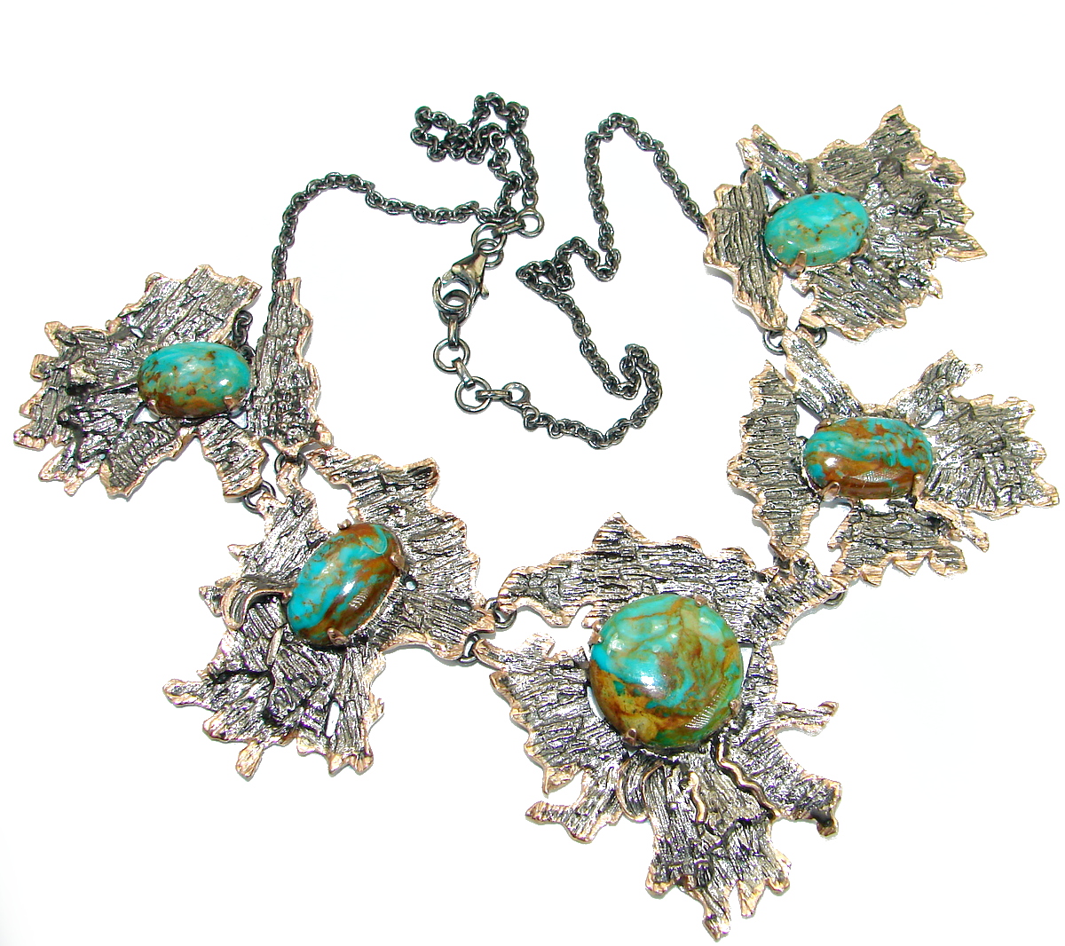 Chunky genuine Turquoise 14K Gold over .925 Sterling Silver handcrafted necklace