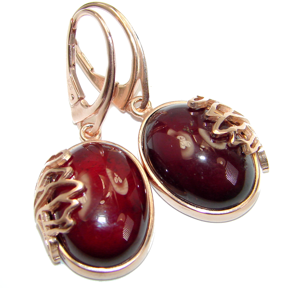 Authentic 43CT genuine Garnet 18k Gold over .925 Sterling Silver handmade earrings