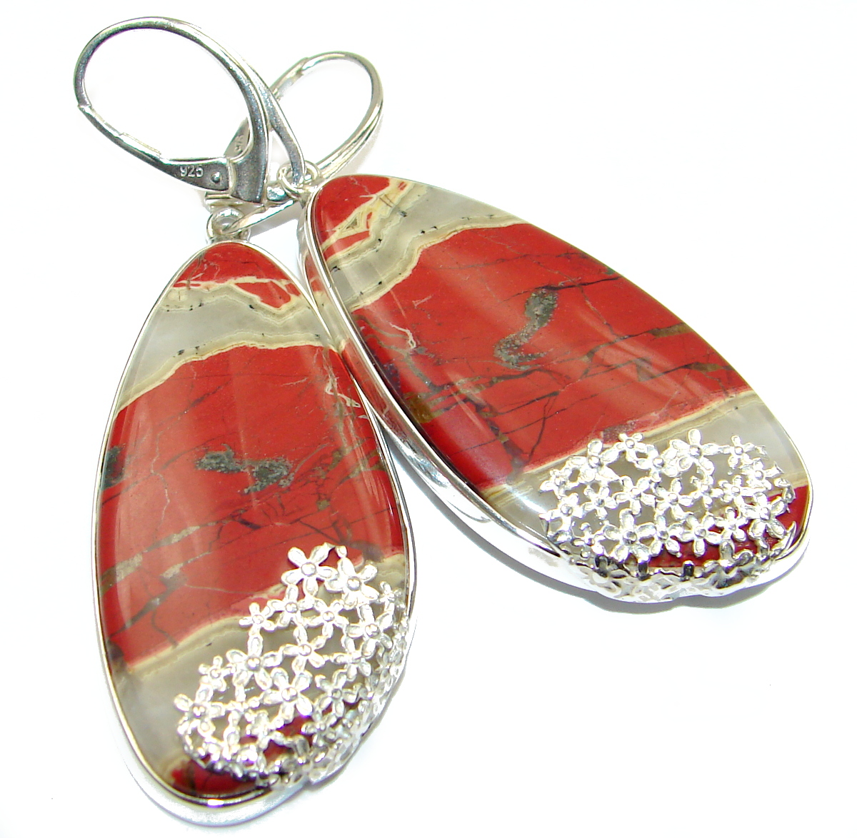 Bohemian Style Red Creek Jasper .925 Sterling Silver handcrafted Earrings