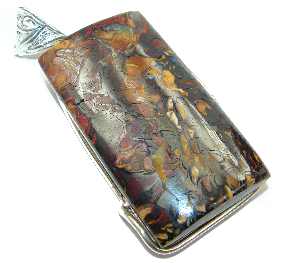 Huge Authentic Australian Boulder Opal .925 Sterling Silver handmade Pendant