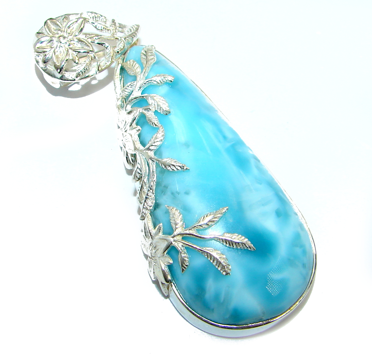 Blue Power genuine 92 ct Larimar .925 Sterling Silver handmade pendant