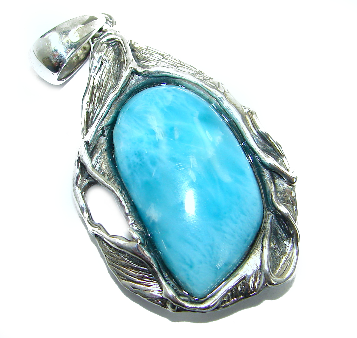 Huge Blue Beauty genuine Larimar .925 Sterling Silver handmade pendant