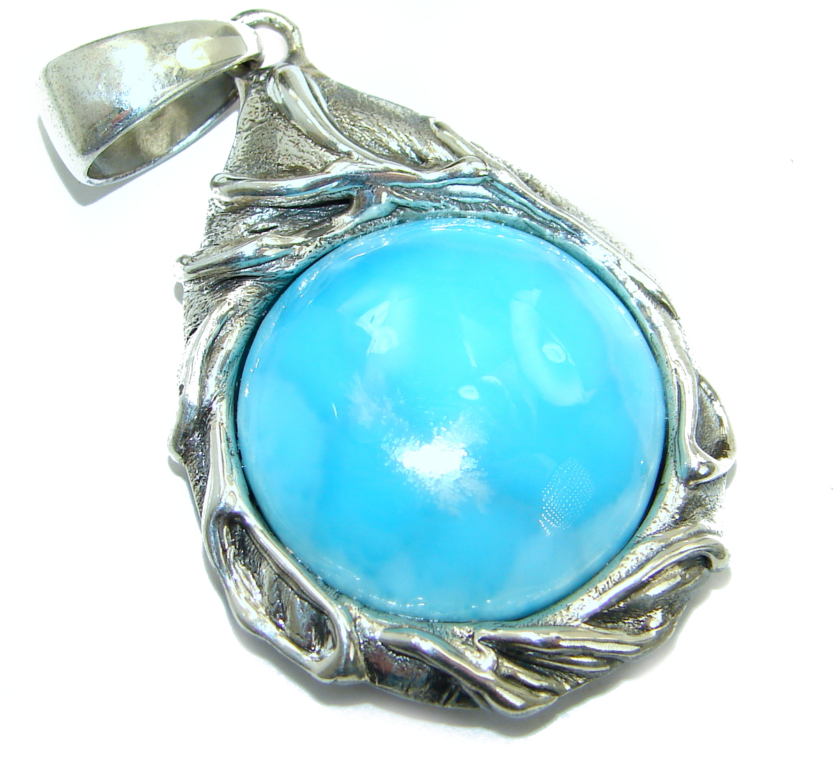 Blue Beauty genuine Larimar .925 Sterling Silver handmade pendant