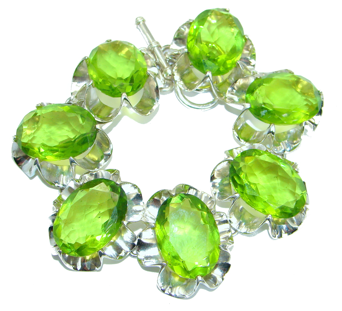 Huge Rich Green Ocean Quartz .925 Sterling Silver handmade Bracelet