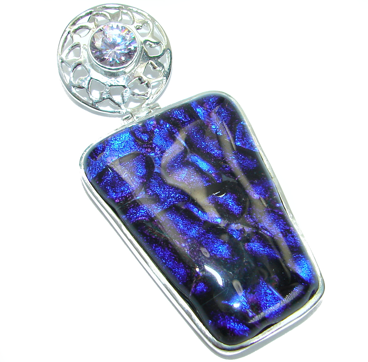 Mexican Dichroic Glass .925 Sterling Silver handmade Pendant