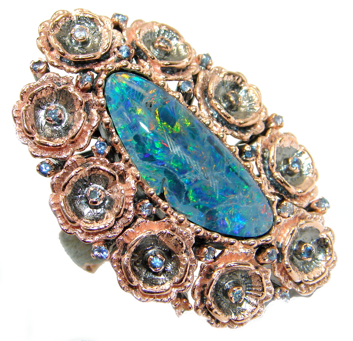 Abundance Doublet Fire Opal 14k Gold over .925 Sterling Silver ring size 8 adjustable